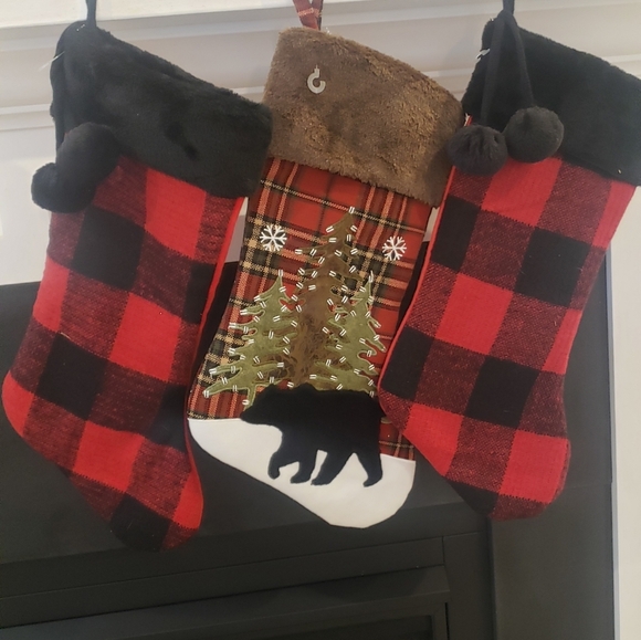 Christmas Stockings Bundle Of 3 Red/black Checker Bear Christmas Decor - Picture 2 of 2